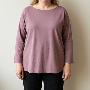 Holte purple Lagenlook Textured long sleeve silk top womens plus size 2X